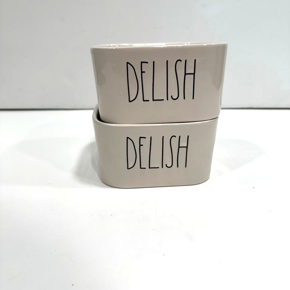 Rae Dunn Artisan Collection Delish Square Bowls Containers x2 Set Pair